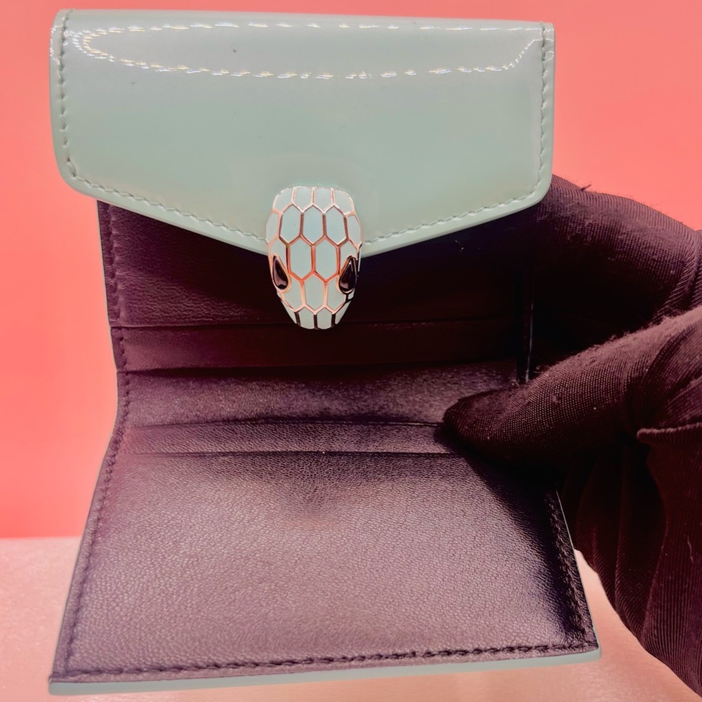 BVLGARI Serpenti Mint Green Patent Leather Wallet - Picture 7 of 12